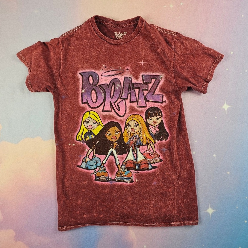 Bratz Graphic T-Shirt Womens Small Maroon Acid Wash Excellent Y2K Doll Tee